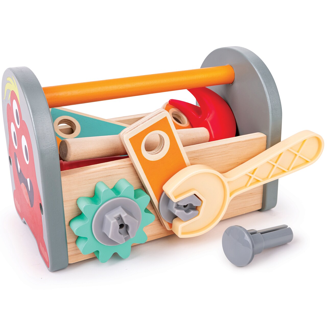 Hape: Fix-It Tool Kit - Monster Design, Wooden Tool Box With Carry Handle, Tool Accessories, Tighten & Loosen The Gears On The Box, Kids Ages 3+